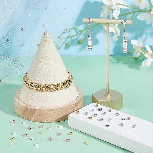 300 st 3 Färger Halva Tila Pärlor 4,5x2x2,5mm Syntetisk Hematit Platta Hantverkspärlor 2-Hålspärlor Frostade Japanska Lösa Distanspärlor för DIY Stapelbara Smycken