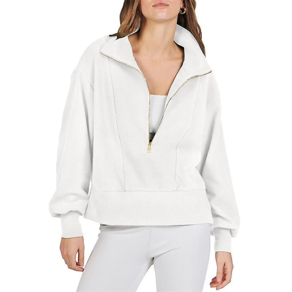 Casual halvlynede sweatshirts til damer, langærmet cropped pullover White 2XL