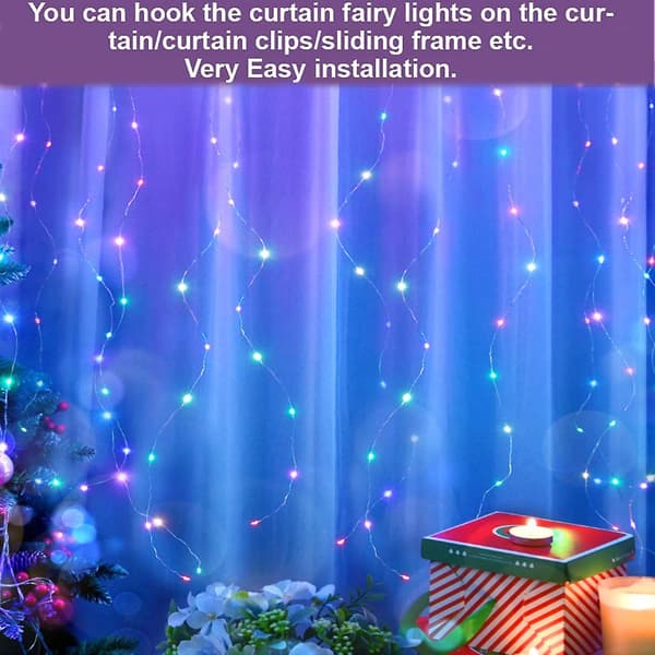 Gardinlys, USB, 300 LED-lys 3m*3m 8 Lysmoduser, vindusdekorasjon, vanntett IP44 [energiklasse A+++]