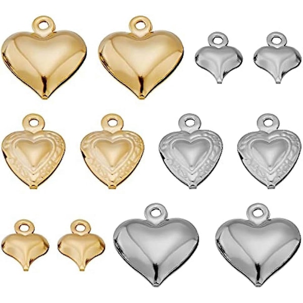 1 Ask 120 st 6 Stilar Alla hjärtans dag Berlocker Metall Hjärta Berlocker Silver Hjärta Forma Berlocker Guld 3D Kärlek Berlocker