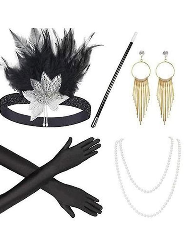 2024 NYHET, Kvinner 1920-tallets Great Gatsby Tilbehørssett Fancy Kjole Kostyme Flapper Hodeplagg E