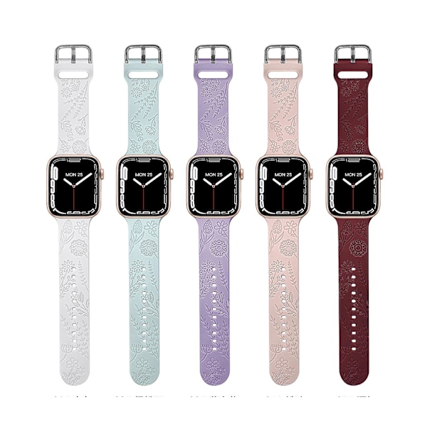 1 Pack Blomgraverad Sportrem Kompatibel Med Apple Watch Armband 38mm 40mm 41mm, Kvinnors Blommig Laser Mjuk Silikon Armband Ersättning Iwatch white 38mm 40mm 41mm