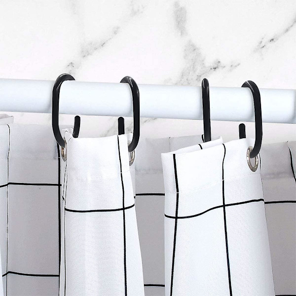 12-pack duschdraperiringar i plast, duschdraperiringar, krok, badgardin, ögla, klämma, glid, badrum, dusch, fönsterstång (svart)
