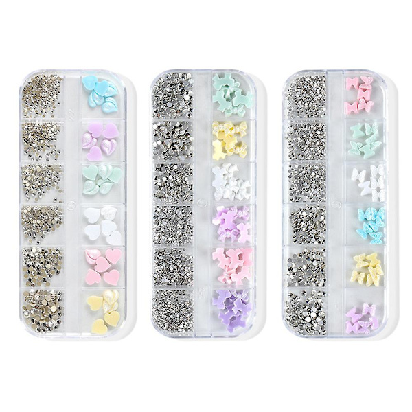 Nagelkonst Pärla Platt Botten Pärla Nagel Charm Guld Silver Vit Halvrund Nagelkonst Tillbehör Nagel Diamant Mix style2