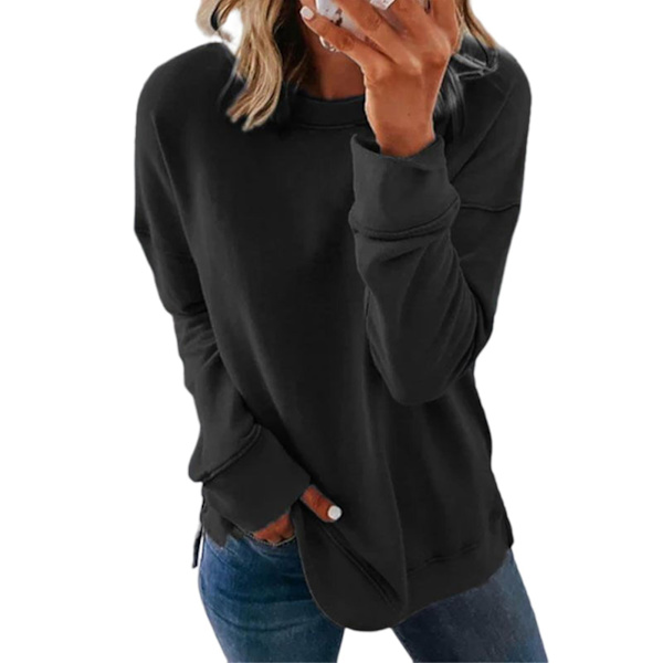 Dame 2022 Efterår Vinter Hættetrøje Tyk Sweatshirt Dame Toppe Løs Afslappet Rund L Black