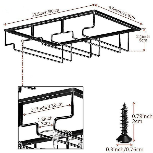 2 Pakning 3 Rad Vinglassholder Under Skap Stamware Vinglassholder Glass Oppbevaring Henger Metall Organizer For Bar Kjøkken White-2PC