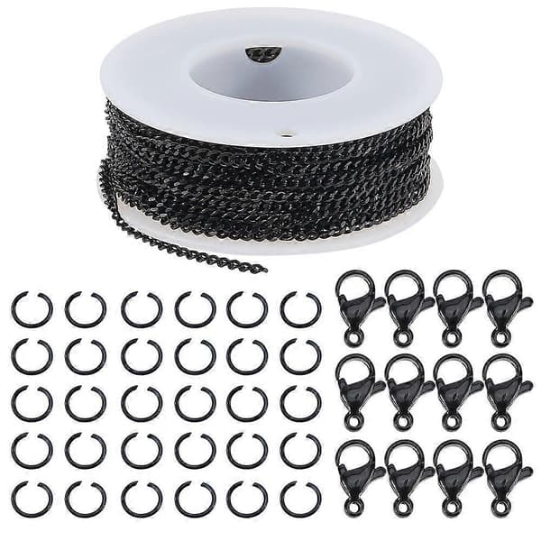 DIY 304 Halskæder/armbånd i rustfrit stål, sort 3~11x2~7x0.6~3mm
