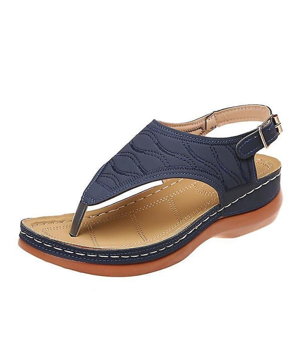 Dames Solid Farvede Brodererede Flip Flop Sandaler Strandtøfler 086 Blue EU 37