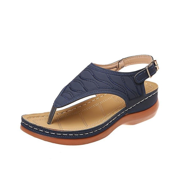 Naisten Yksiväriset Kirjailtu Flip Flop Sandaalit Rantakengät 086 Blue EU 35