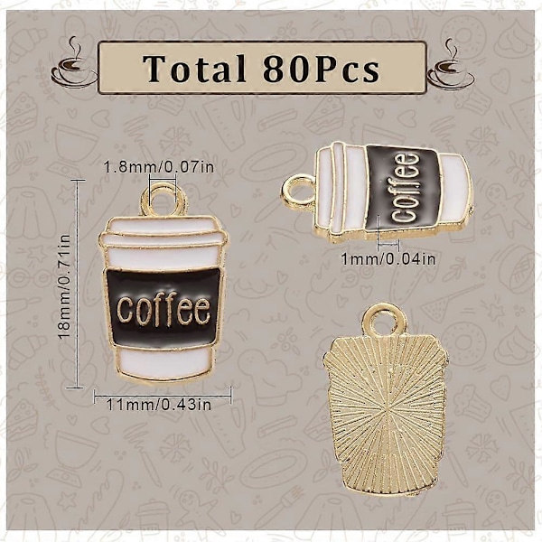1 Ask 80 st Kaffeberlocker Bulk Mini Kaffekopp Berlock med Ordet Kokosnöt Söt Legering Emalj Guld Brun Café Dryck Berlocker