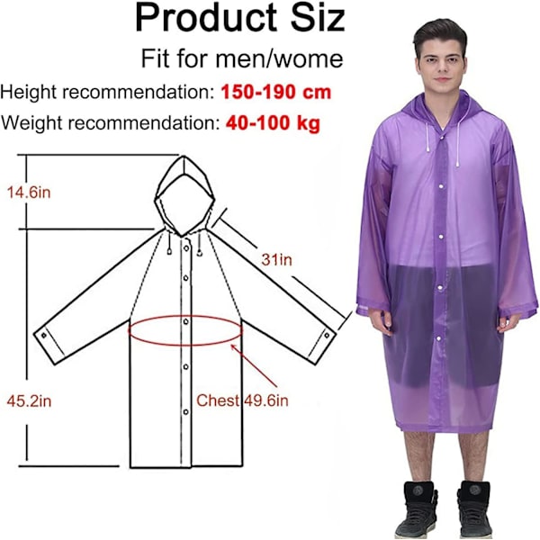 Regnponchos för vuxna. Återanvändbara regnrockar för kvinnor och män. 2-pack nödregn