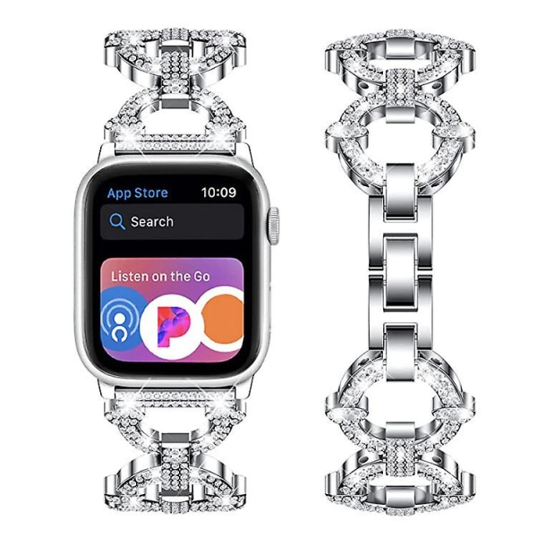 Kompatibel med Apple Watch Band 42mm 44mm 45mm, Dam Girl Bling Diamond Smycken Metallrem, Glänsande Rund Armband För Iwatch Series 7/6/5/4/3/2/1/se
