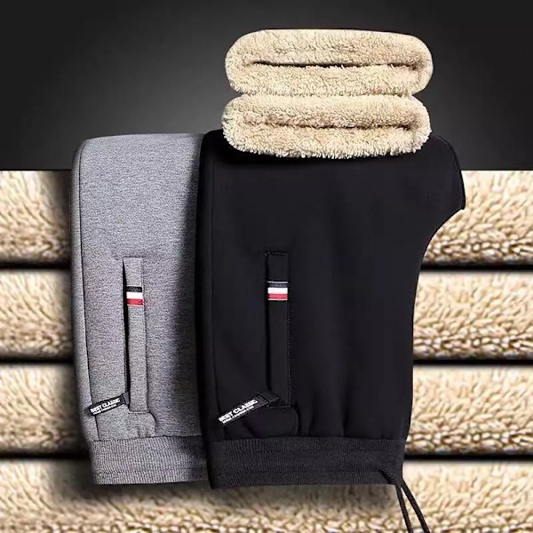 Herre Joggingbukser Fleeceforet Vinter Casual Varme Termiske Joggingbukser med Snøre i Taljen til Mænd Sweatpants med Lynlåslommer Tykke Træningsbukser sort M