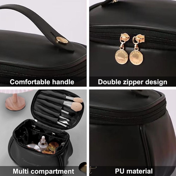 Ny Pu kosmetisk väska med stor kapacitet Bärbar reseförvaringsväska Vattentät kosmetisk väska black