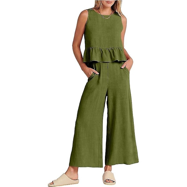 Sommersæt til kvinder, 2-delt, afslappet tanktop og bukser Green M