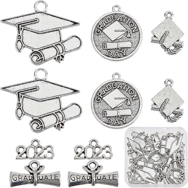 50 kpl 5 tyylin valmistujaiskoruja 2023 Korut Bulk Diploma Charm Grad Charm Litteät pyöreät seoskorut