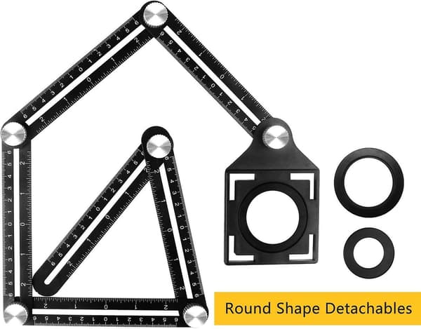 Multi-vinkel Målelineal Med Positioneringshul, 6-sidet Aluminium Legering Folde Lineal, sort