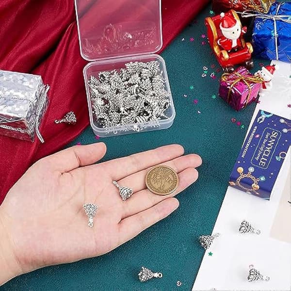 60 st julgransberlocker Julgransberlocker i bulk Vinter 3D Jultemaberlocker TibetStyle Legering