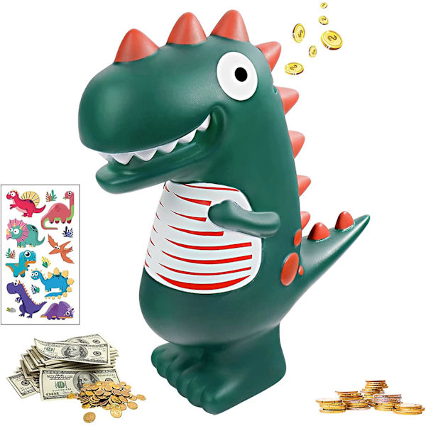 Spargris, dinosaurie spargris, spargrisar, tecknad grön dinosaurie barns spargris