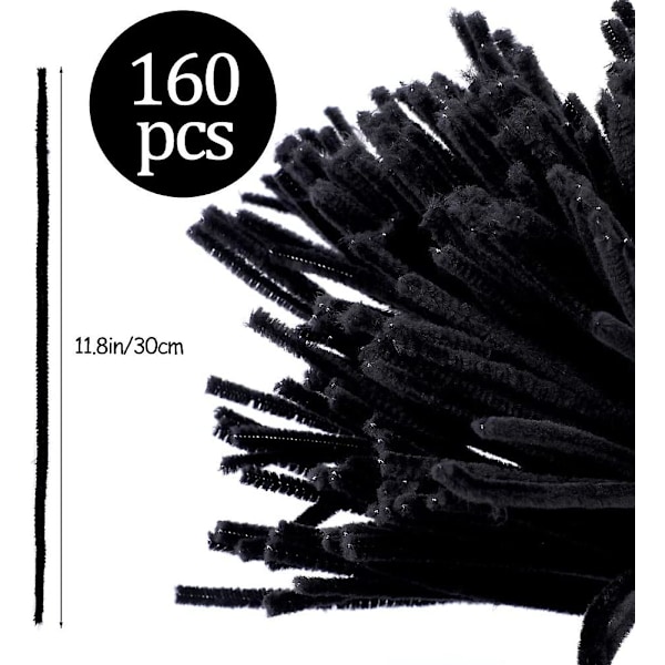 Pipelrensare, Hantverkspipelrensare, Piprensare Chenille Stjälkar, Piprensare Bulk, Konst Piprensare för Kreativ Heminredning (Svart, 160 st)