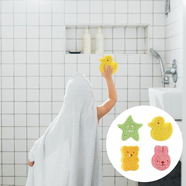 5 stycken babybadsvampar, barnsvampar, söta tecknade badsvampar, djurbad luffa-natursvampar, lämpliga för nyfödda