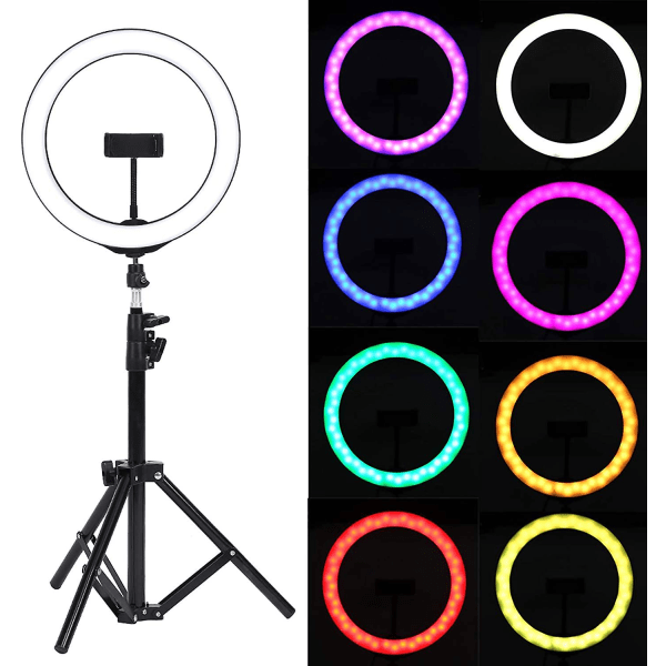 LED Ring Light, Bærbar LED Ring Fill Light i Metal med Tripod, dæmpbar LED-belysning til Indendørs Fill Light, Portræt, Mode