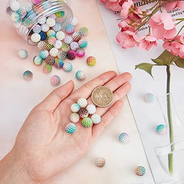 100 stk. 10 farver akryl bærperler 12 mm imiterede perle akryl runde perler med 1 rulle elastisk perletråd til gør-det-selv strækarmbånd fremstillingssæt