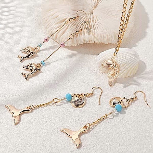 1 Æske 20 stk. 10 Stilarter Ægte 18K Guldbelagte Ocean Tema Charms Havdyr Vedhæng Skal Søstjerne Delfin Fisk Skildpadde Dangles Bulk til DIY Ørering Ne