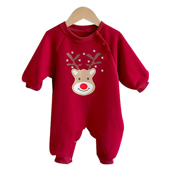 Juledragt Nyfødt Baby Dreng Pige Jule Romper Langærmet Hættetrøje Bodysuit Red 1 100cm