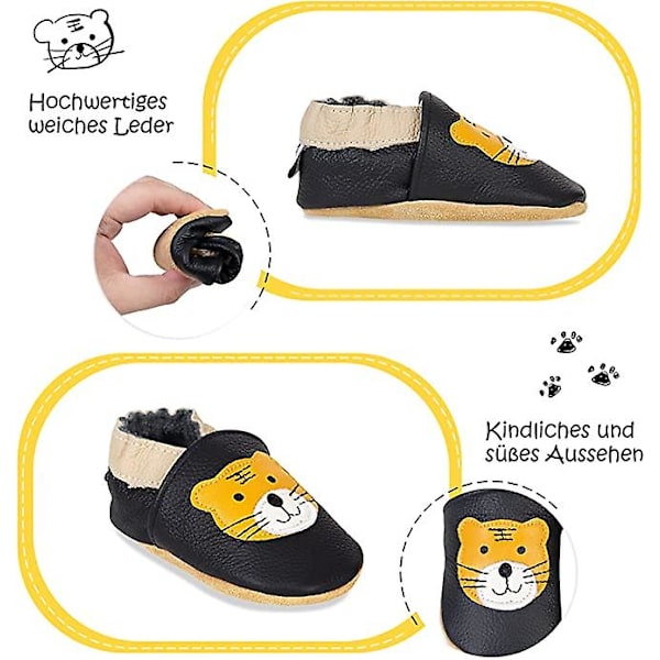 Vauvan Ensimmäiset Kävelykengät Pojille Ja Tytöille, Pehmeät Nahkaiset Vauvakengät, Ryömintäkengät, Taapero / Vauvan Tossut, Liukumattomat Nahkaiset Pohjat Black tiger 0 6 monate