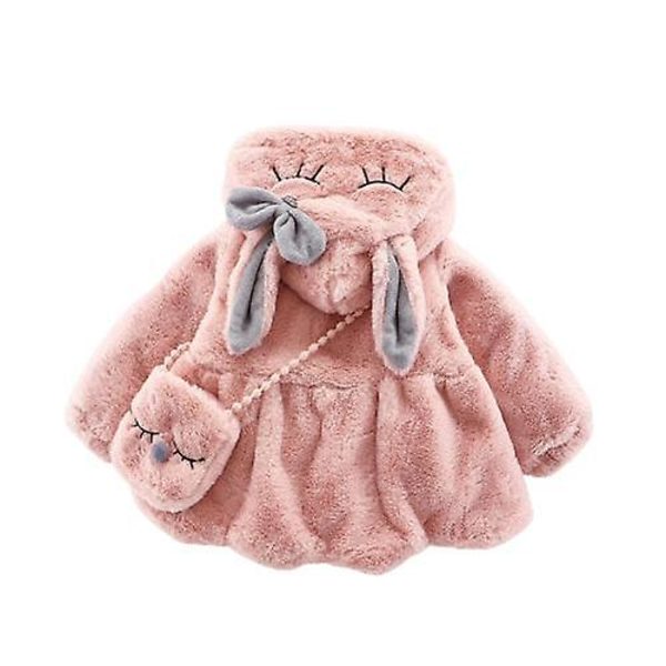 Piger Varm Vinterfrakke Hætte Faux Pels Fleece Jakke Til Småbørn Baby Red 110