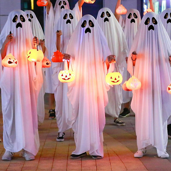Børne/voksen Halloween Spøgelse Hvid Hætte Kappe Udklædning Kostume M