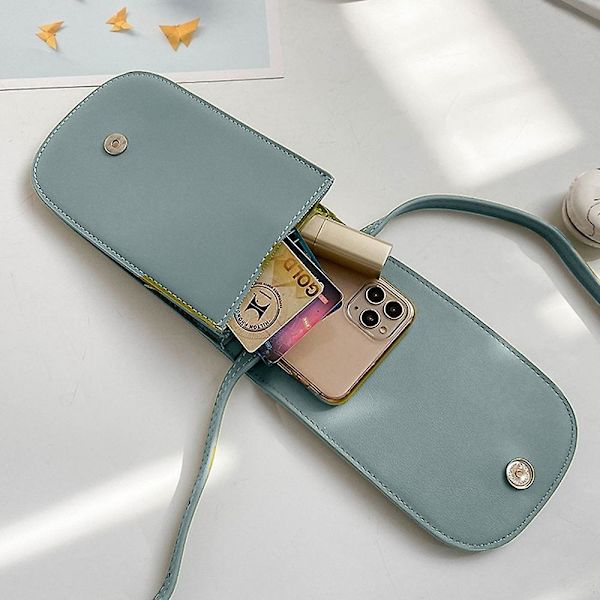 Pu Mobiltelefon Väska Enkel Mode Casual Axel Rem Slung Vertikal Liten Väska Dam Väska blue