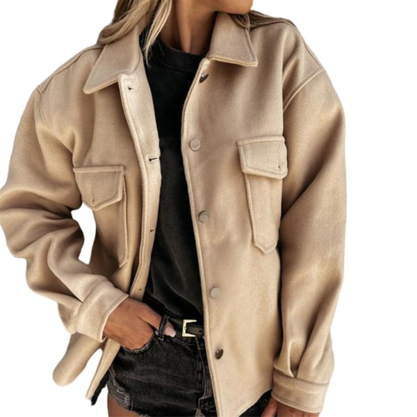Høst/vinter Frakk med jakkeslag, brystlomme, enkeltspent, tykk ensfarget skjorte 2XL Khaki