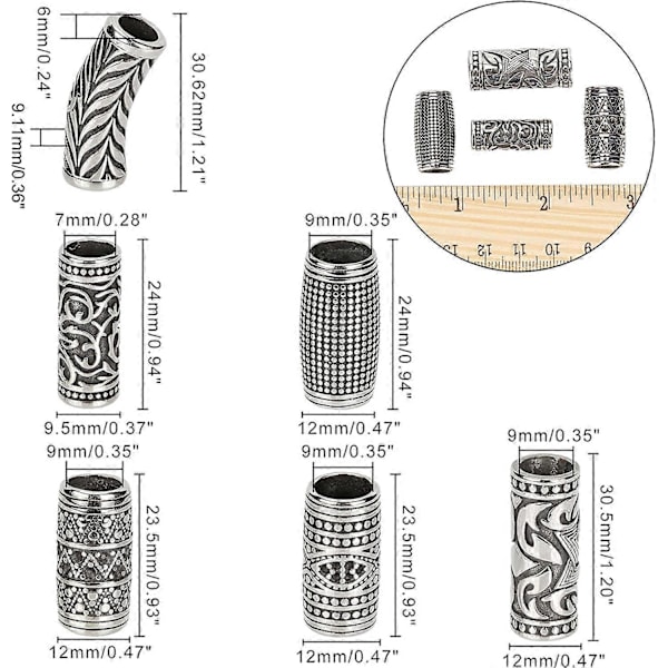 6 stk. 304 Perler i rustfritt stål 9 mm Store hull Kolonneavstandsperler Rør 304 Perler i rustfritt stål for halskjede Armbånd DIY Smykkefremstilling