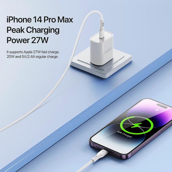 DUZZONA A10 1m PD 20W Ladekabel USB-C til iPhone Flytende Silikonledning Hvit