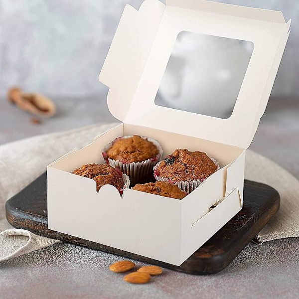 25 stk. Heilwiy cupcake-æsker med vindue og indsats. Cupcake-æsker med 4 huller til tærter