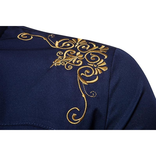 Langermet, brodert slim fit skjorte med knapper for menn, for fritid og fest Navy Blue S