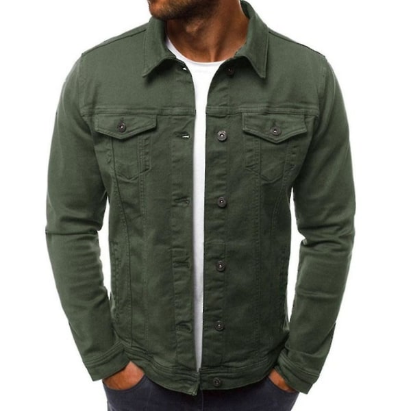 Herre Denim Slim Jakker Ensfarvet Langærmet 2 Forlommer Frakke Til Efterår Ny 3XL D