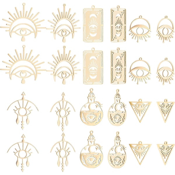 12 st 6 Stilar Rostfritt Stål Egyptiska Ögonberlocker Ondt Öga Fatima Symbol Charms Ondt Öga Skydd Charm för Smyckestillverkning Fynd DIY Halsband