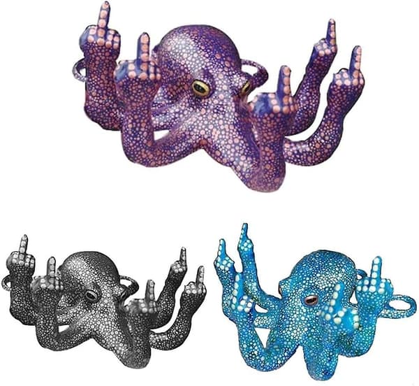 Midterfinger Blæksprutte Statue, Lysende Gestus Vred Blæksprutte Indretning Med Perlemor Vred Blæksprutte Skulptur (sort)