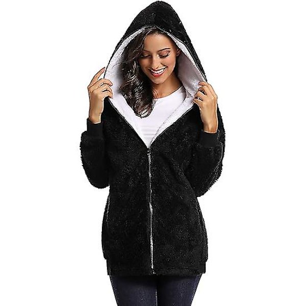 Fleecejakke til kvinder, Oversized hættejakke med lynlås til kvinder Black 4XL