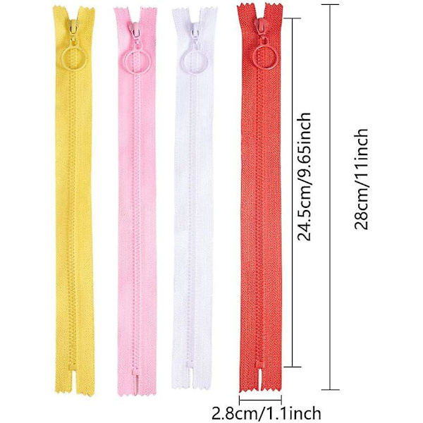 36 stk. 10 tommers plast nylon glidelåser med ringtrekk, lukket ende, resin glidelåser for DIY syhåndverk, veske, plagg