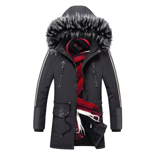 Miesten takki, valkoinen pehmotakki, talvitakki, puuvillatakki, hupullinen lämmin ulkotakki vetoketjulla 2XL Black
