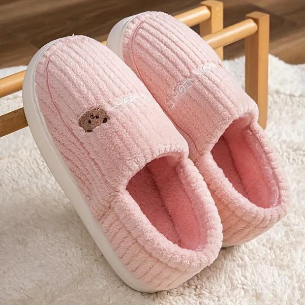 Dam söta björnplyschtofflor, luddiga varma slip on inomhus halkfria skor, sovrumstofflor Pink EU38 39