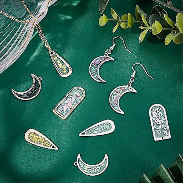 18 stk. 3 Stiler Rustfritt Stål Åpen Bakside Bezel Anheng Gull og Sølv Dråpeformet Bakside Bezel Anheng Resin