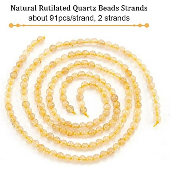 182 stk. 5mm Naturlige Rutilkvartsperler Natursteinperler Grad A Glatte Runde Løse Edelstensperler Naturlig