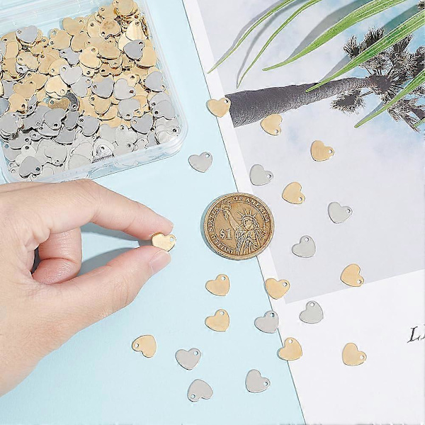 120 stk. 2 Farver Hjerte Charms Rustfrit Stål Charms Hjerte Vedhæng Metal Charms Halskæde Charms Laserskåret Vedhæng til DIY Armbånd Øreringe Smykker M