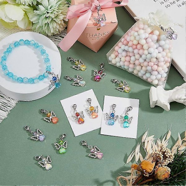 36 st Angelving Charm Färgglada Fairy Hängande Berlocker Akryl Hjärta Pärlor Berlocker med Hummerlås