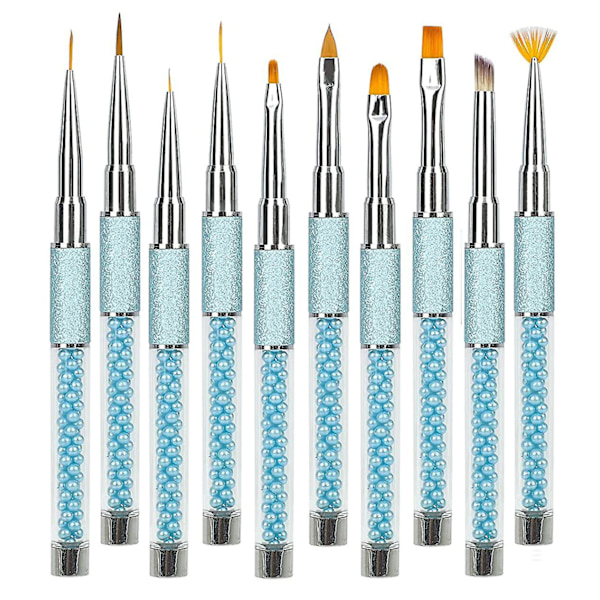 Akryl nagelkonst borstar set med lock, 10 st Kolinsky Sable hår akryl strass handtag nagelkonst pennor, nagelkonst tips builder borste, nagellack borste